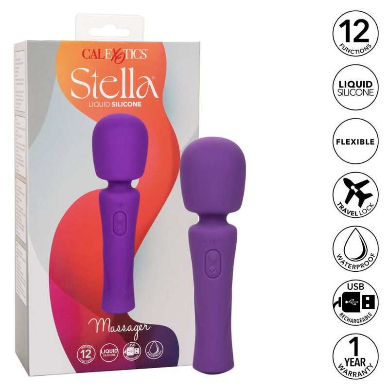Massaggiatore viola CALEXOTICS con design ergonomico e dettagli in rilievo, ideale per il massaggio e il relax.