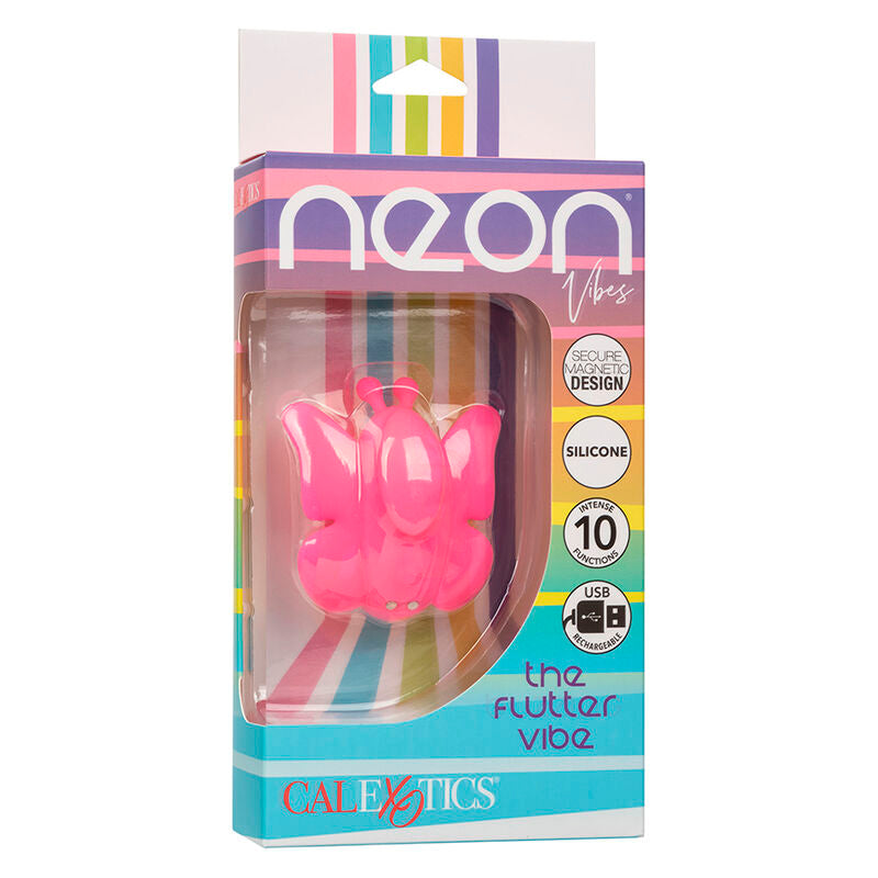 Stimolatore NEON VIBES di Calexotics in rosa con 10 modalità di vibrazione, design vibrante e moderno.