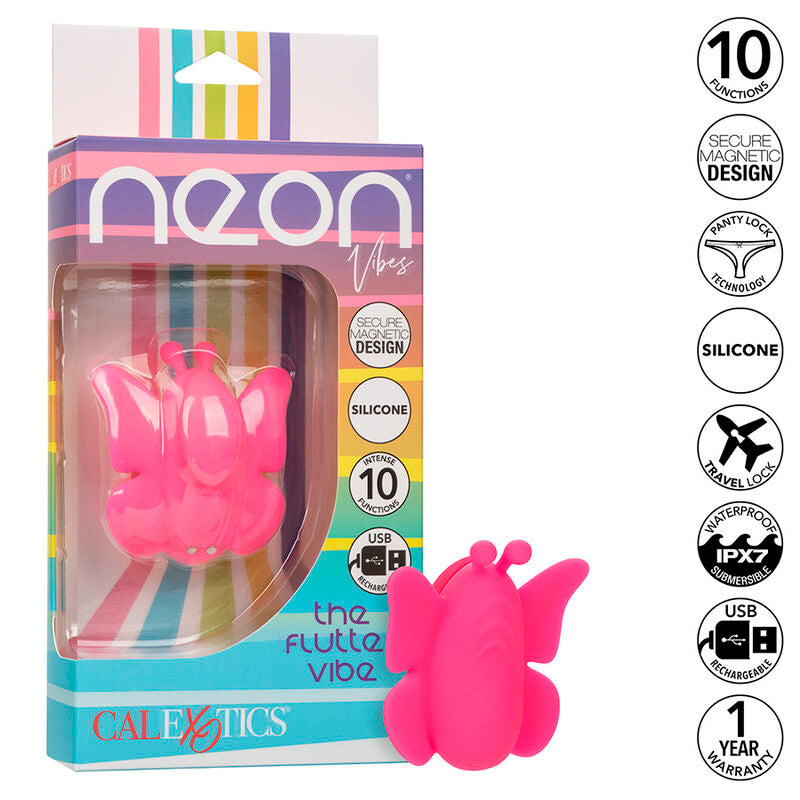 Stimolatore Flutter Vibe Neon Vibes di Calexotics, rosa, con 10 vibrazioni, design colorato e compatto per il piacere.