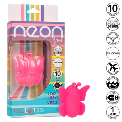 Stimolatore Flutter Vibe Neon Vibes di Calexotics, rosa, con 10 vibrazioni, design colorato e compatto per il piacere.