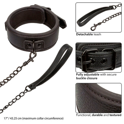 Collare e guinzaglio in pelle nero regolabile di CALEXOTICS Nocturnal, accessori per animali domestici eleganti e resistenti.