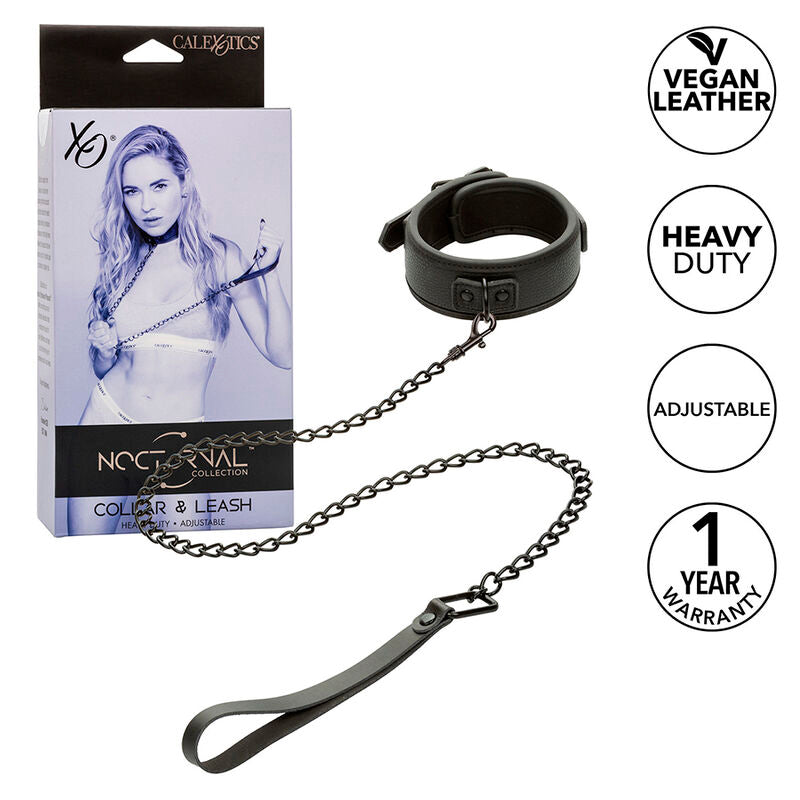 Collare e guinzaglio in pelle nero CALEXOTICS Nocturnal, regolabile, adatti a cani e animali domestici.