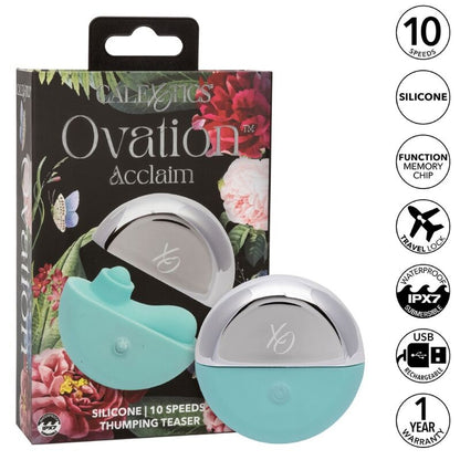 Stimolatore Calexotics Ovation Acclaim verde acqua, dispositivo di massaggio vibrante con design ergonomico e colori vivaci.