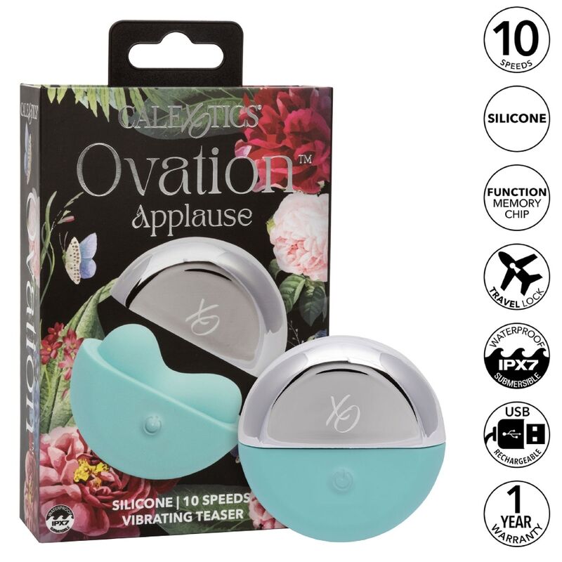 Stimolatore Clitoride CALEXOTICS Ovation Applausi Verde Acqua, design ergonomico e color verde acqua, stimolazione piacevole e intensa