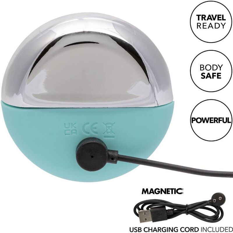 Stimolatore Rave verde acqua di Calexotics Ovation, dispositivo di piacere con design moderno e dettagli sofisticati.