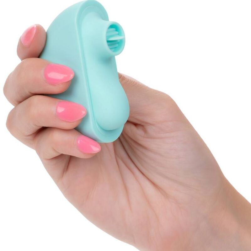 Stimolatore ovation Rave verde acqua di Calexotics, dispositivo per adulti con design ergonomico e dettagli colorati.