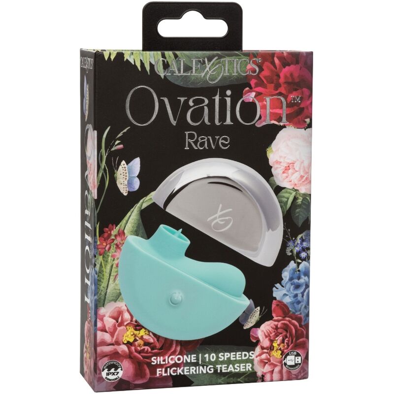Stimolatore Rave verde acqua di Calexotics Ovation, dispositivo per il piacere con design elegante e colori vivaci.