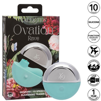 Stimolatore Rave verde acqua di Calexotics Ovation, dispositivo di piacere con design ergonomico e texture liscia.