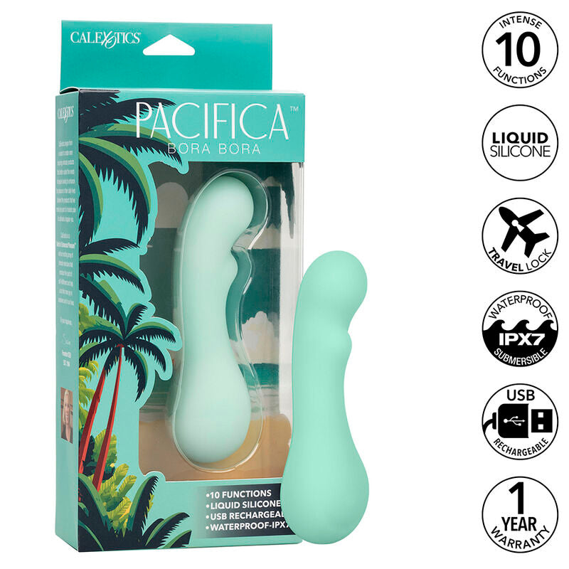 Stimolatore Punto G CALEXOTICS Pacifica Bora Bora con 10 vibrazioni, design aqua, ideale per piacere e relax.