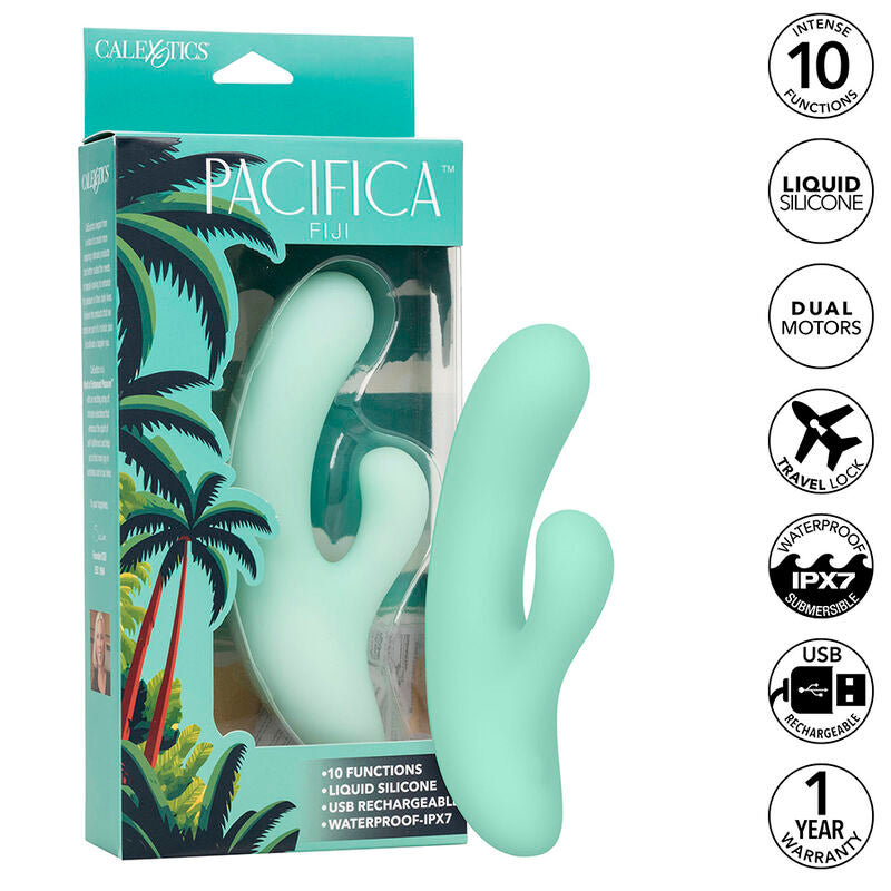 Vibratore e stimolatore Punto G Calexotics Pacifica Fiji con 10 modalità vibranti, colore aqua, design elegante e ergonomico.