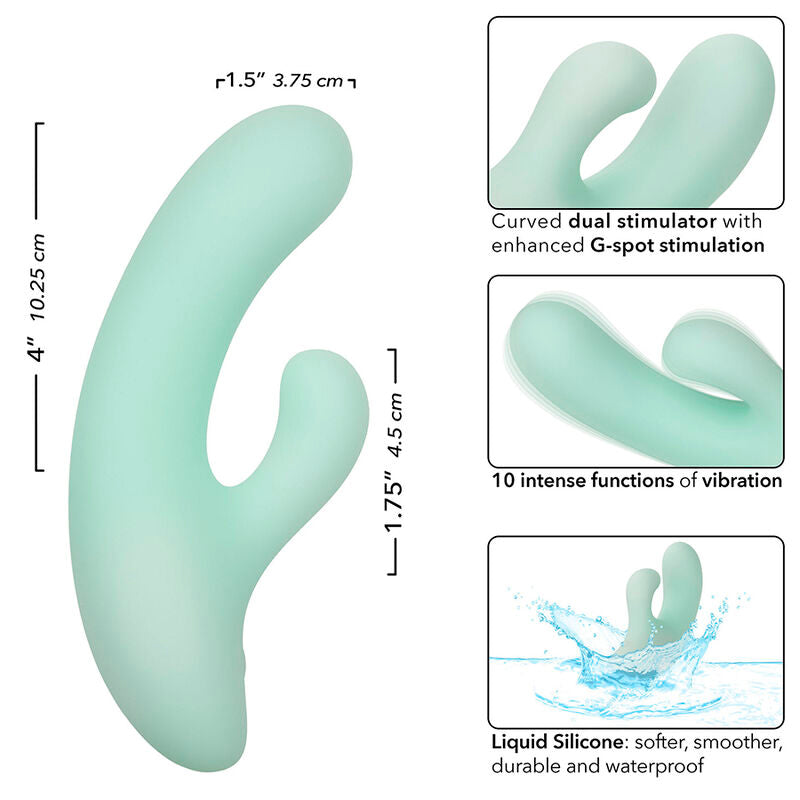 Vibratore e stimolatore Punto G CALEXOTICS Pacifica Fiji con 10 modalità di vibrazione, colore Aqua, design ergonomico.