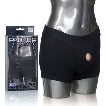 Boxer breve Imbragatura M/L CALEXOTICS Packer Gear, intimo maschile comodo e aderente in morbido tessuto nero.