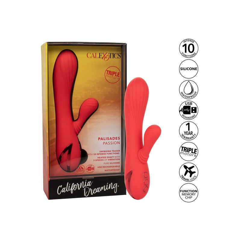 Massaggiatore Calexotics Palisades Rosso Passione, dispositivo vibrante con design ergonomico e dettagli eleganti in rosso.