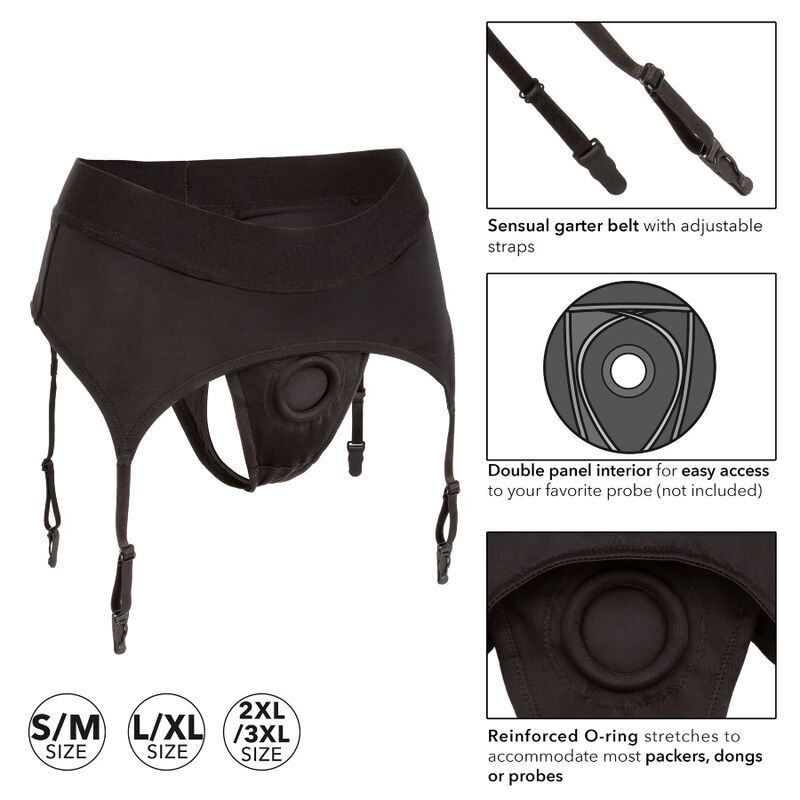 Perizoma senza limitazione CALEXOTICS con giarrettiera, taglia L/XL, in tessuto nero, dettagli eleganti e seducenti.