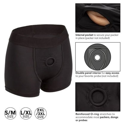 pettorina stile boxer CALEXOTICS L/XL in pelle nera con cinturini regolabili, adatta per uso BDSM e bondage.