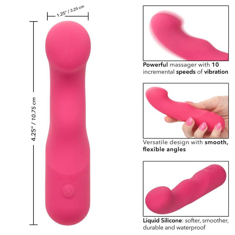 Calexotics Pixies Curvy Rosa, sex toy rosa con design curvy e dettagli realistici, visibile in primo piano.