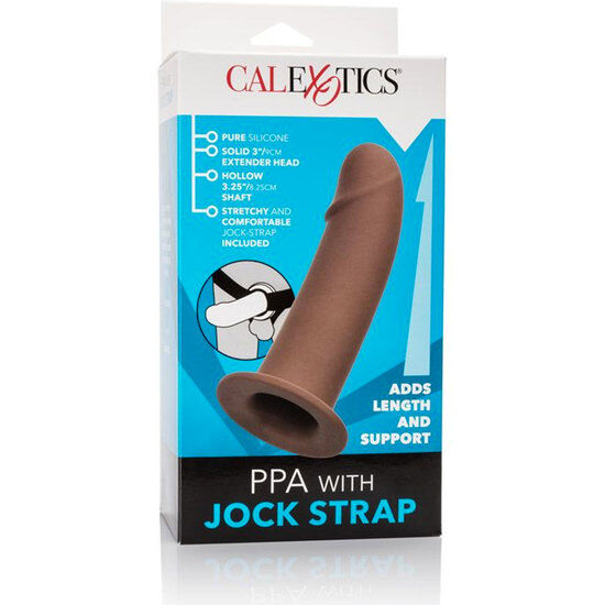 Calexotics PPA con cinturino marrone, giocattolo erotico con cinturino regolabile e design in pelle sintetica.