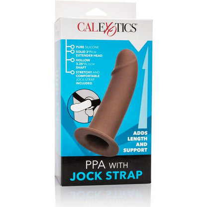 Calexotics PPA con cinturino marrone, giocattolo erotico con cinturino regolabile e design in pelle sintetica.