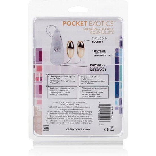 Proiettili vibranti CALEXOTICS Gold Duo, set di stimolatori vibranti di alta qualità con finitura dorata, per piacere e piacere condiviso.