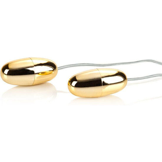 Proiettili vibranti CALEXOTICS Gold Duo, sex toy di alta qualità con design elegante e doppia stimolazione, in oro lucido.