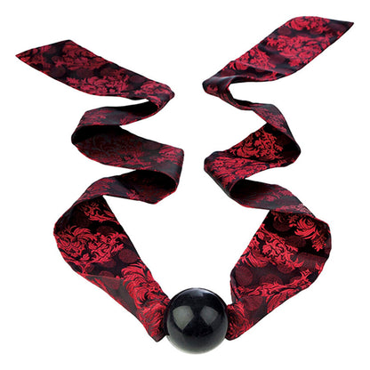 Gag a palla CALEXOTICS SCANDAL con fiocco nero e rosso, accessorio BDSM con design elegante e dettagli decorativi.