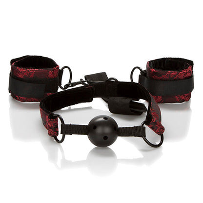 Mangia a palla traspirante CALEXOTICS Scandal con manette, materiale morbido e confortevole, per giochi BDSM e bondage.