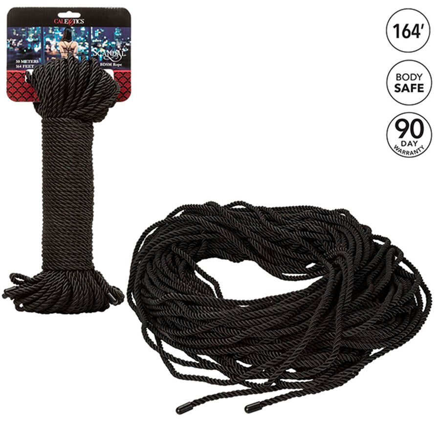 Cordino BDSM nero CALEXOTICS Scandal da 50 metri, resistente e versatile, ideale per giochi di bondage e pratiche BDSM.