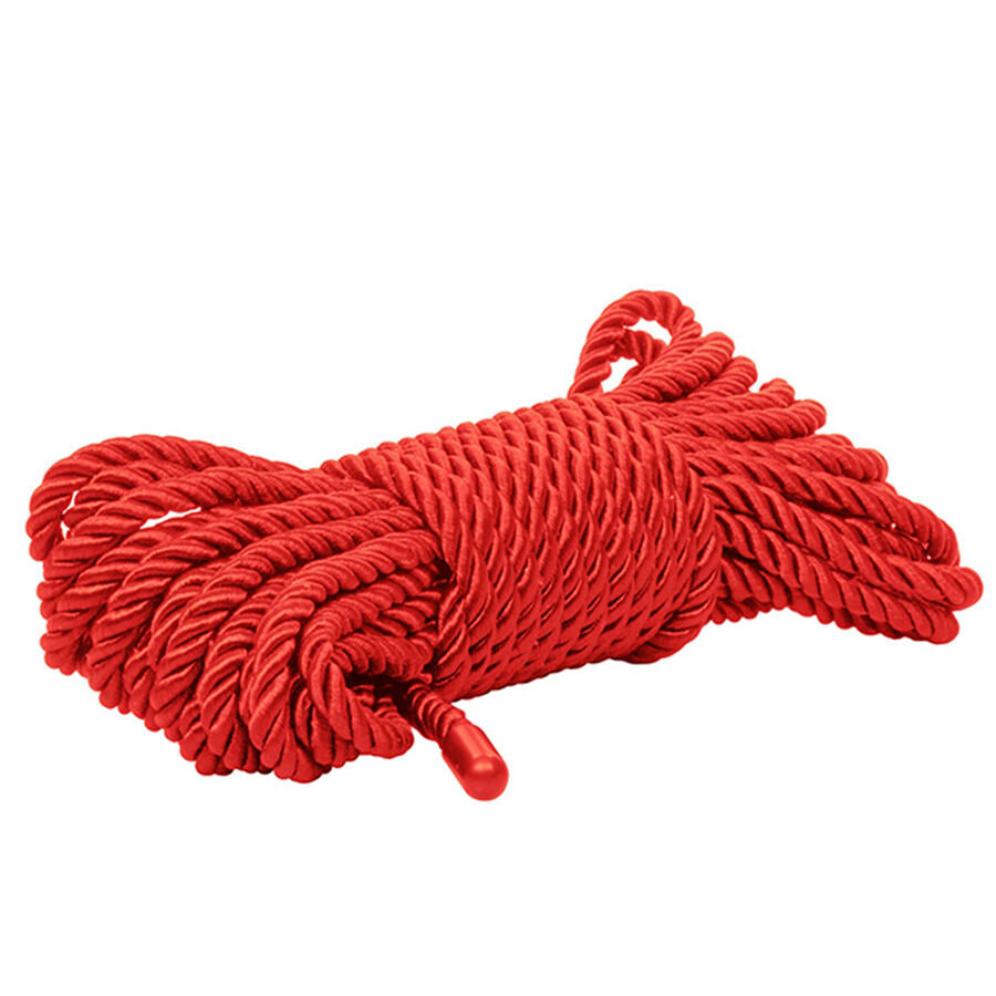 Corda BDSM rosso di 10 metri di CALEXOTICS, morbida e resistente, ideale per giochi di bondage e pratiche BDSM sicure.