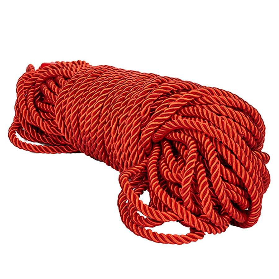Corda BDSM rossa CALEXOTICS Scandal, lunga 30 metri, ideale per giochi erotici e costrizioni, in morbido materiale resistente.