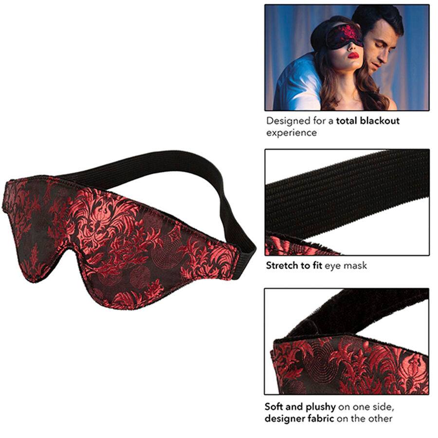 Maschera per occhi opaca CALEXOTICS Scandal con dettagli rossi, design elegante e misterioso, ideale per giochi di ruolo e intimità.