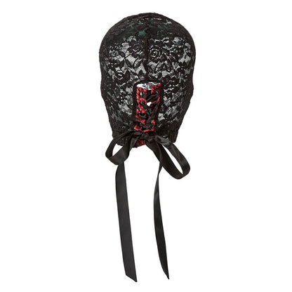 Passamontagna in pizzo nero CALEXOTICS SCANDAL con fiocco, copricapo elegante e misterioso in tessuto delicato.
