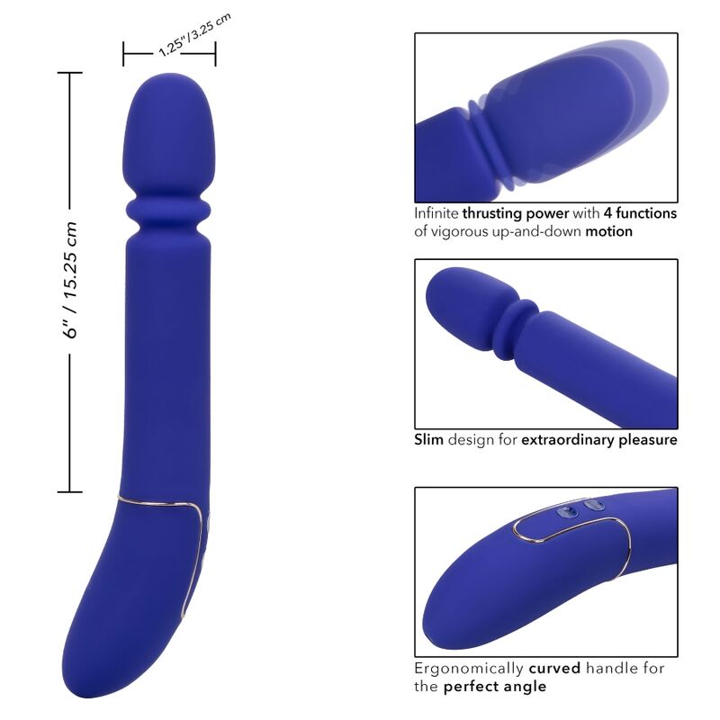 Calexotics ShameLess Slim Thumper Blu, dispositivo di massaggio vibrante con design compatto e colore blu, visibile nell'immagine.