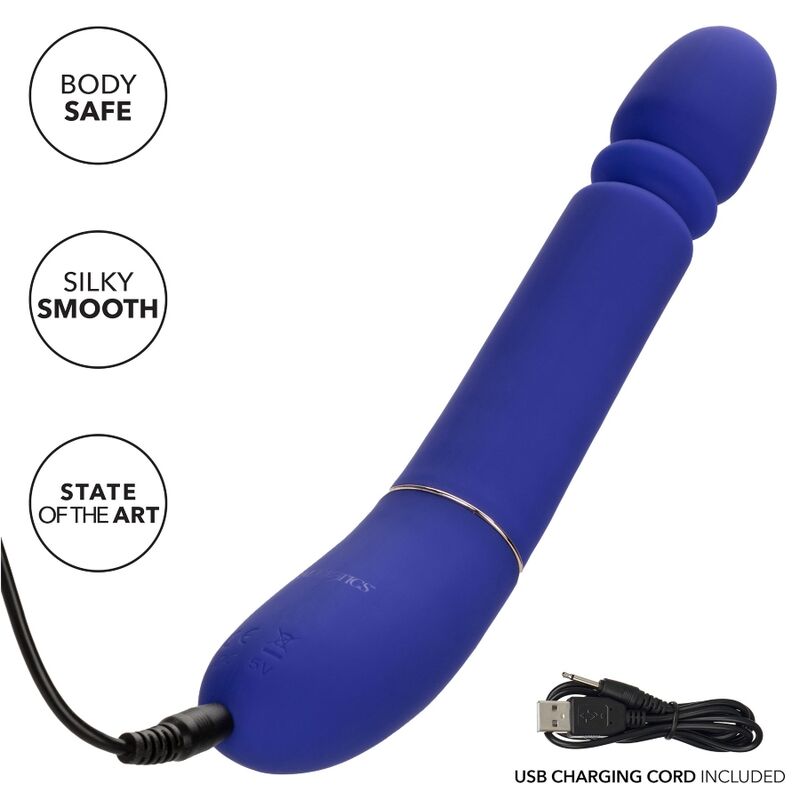 Calexotics ShameLess Slim Thumper blu, stimolatore vibrante compatto con design elegante e pulsanti di controllo visibili nell'immagine.