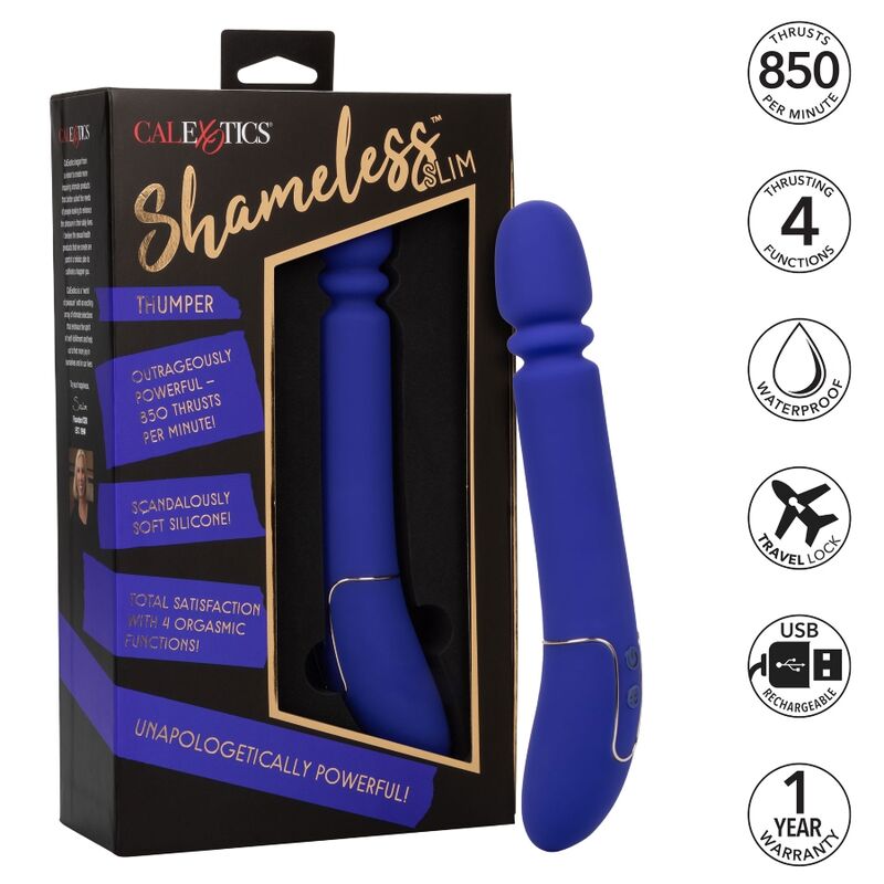 Calexotics ShameLess Slim Thumper blu, vibratore piccolo e potente con design ergonomico per stimolazione precisa