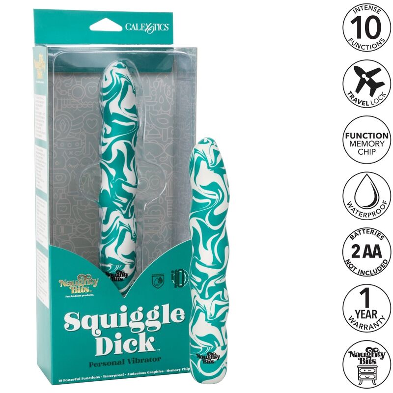 Calexotics Squiggle Dick personale, dildo realistico in silicone con design curvo e dettagli vibranti.