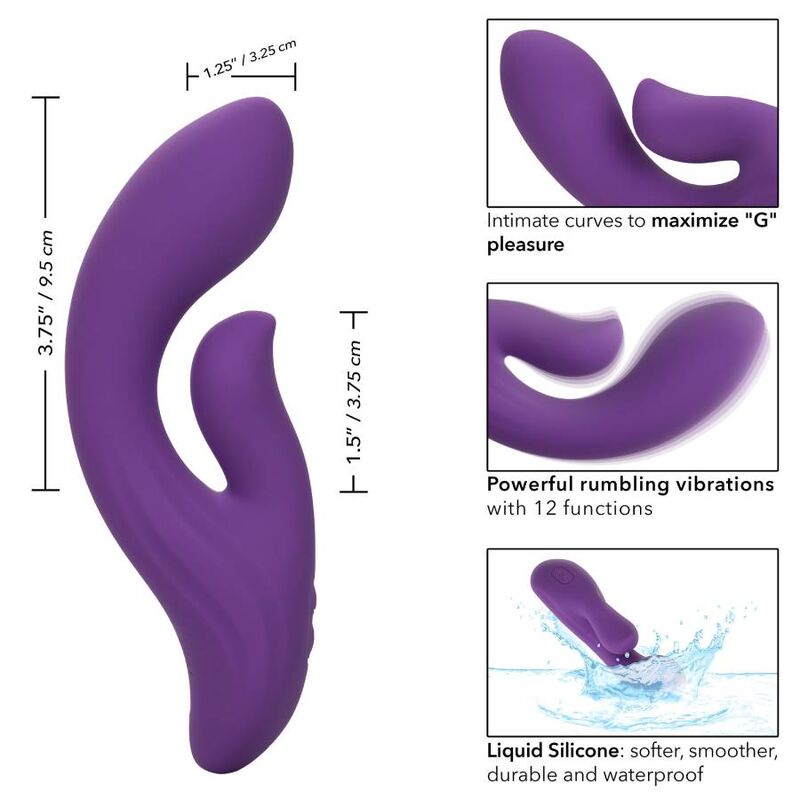 Calexotics Stella Dual Pleaser Viola, vibratore a doppio stimolatore in silicone viola, dettagli realistici e design ergonomico.