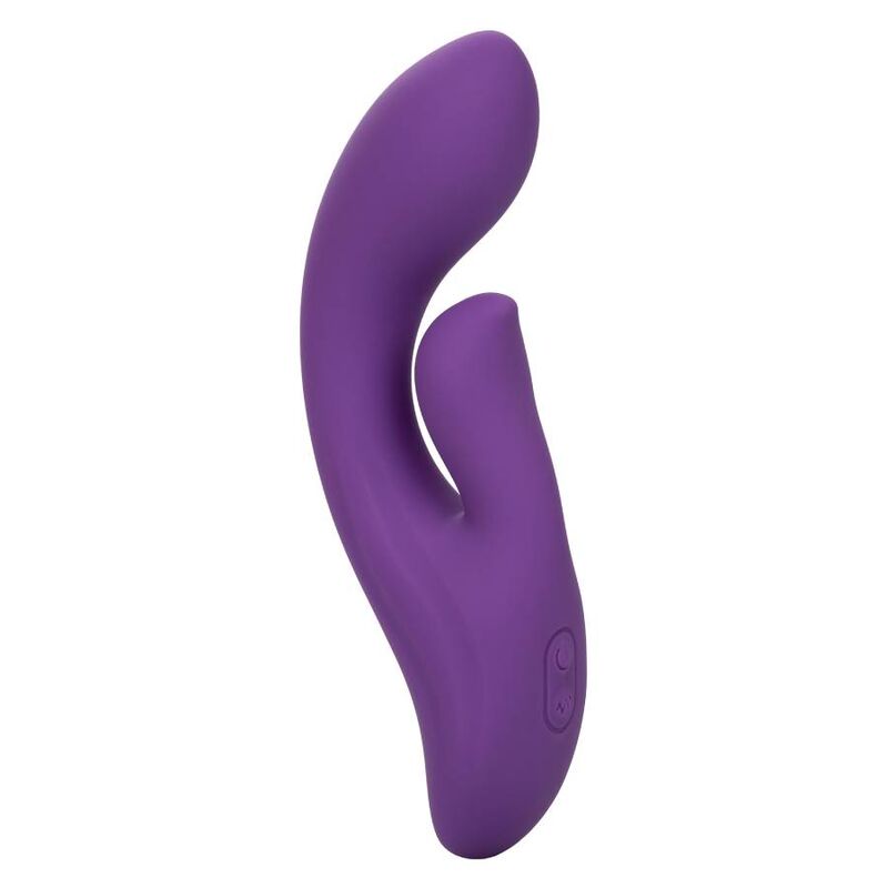 Calexotics Stella Dual Pleaser Viola, sex toy con doppio stimolatore e design elegante, in dettaglio con finiture viola.