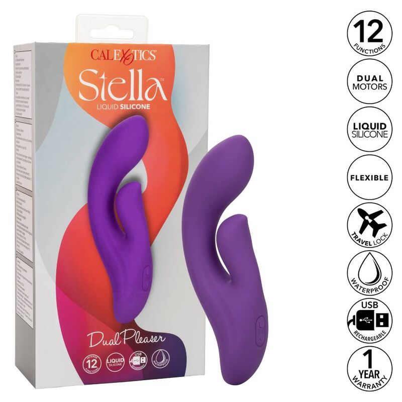 Calexotics Stella Dual Pleaser viola, accessorio intimo in morbido tessuto viola con dettagli eleganti, ideale per giochi di ruolo e intimità.
