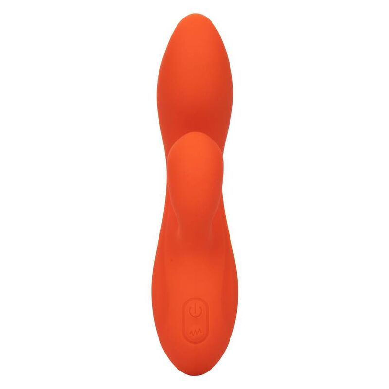 Calexotics Stella Dual Teaser arancione, dispositivo di stimolazione per adulti con design ergonomico e dettagli vibranti.