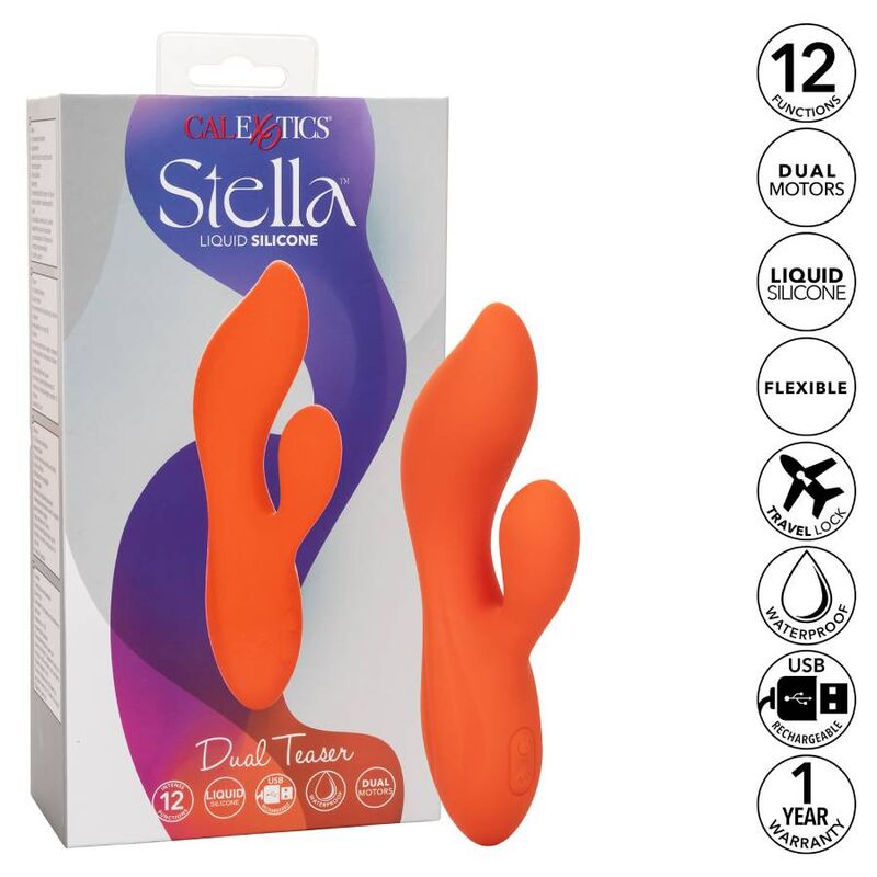 Calexotics Stella Dual Teaser arancione, vibratore a doppia stimolazione con design ergonomico e dettagli colorati.