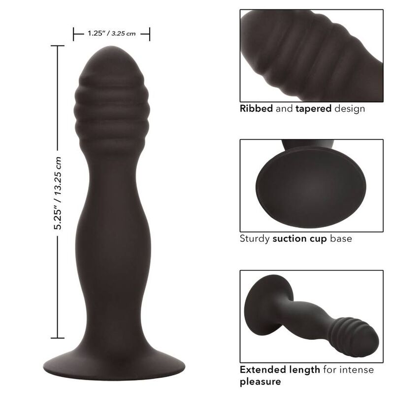 Calexotics Studio Anale a Costine, giocattolo sessuale in silicone con decorazioni a costine per stimolazione anale, nero.