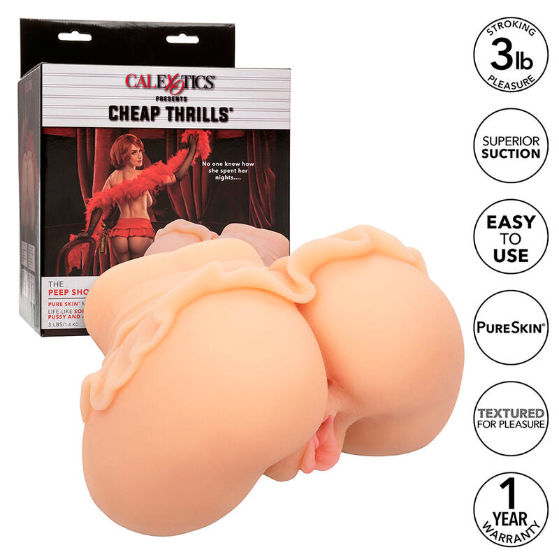 Masturbatore doppio realistico CALEXOTICS The Peep Show Girl in texture Flesh, dettagli realistici e design anatomico.