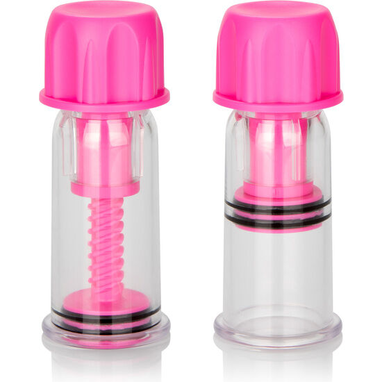 Tazza di suzione per capezzoli rosa Calexotics, design a spirale con funzione di vuoto, in plastica morbida e flessibile.
