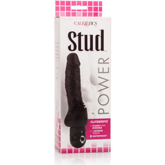 Vibratore nero Power Stud Cliterrific di CALEXOTICS con design realistico e superficie liscia, ideale per stimolazione intensa.