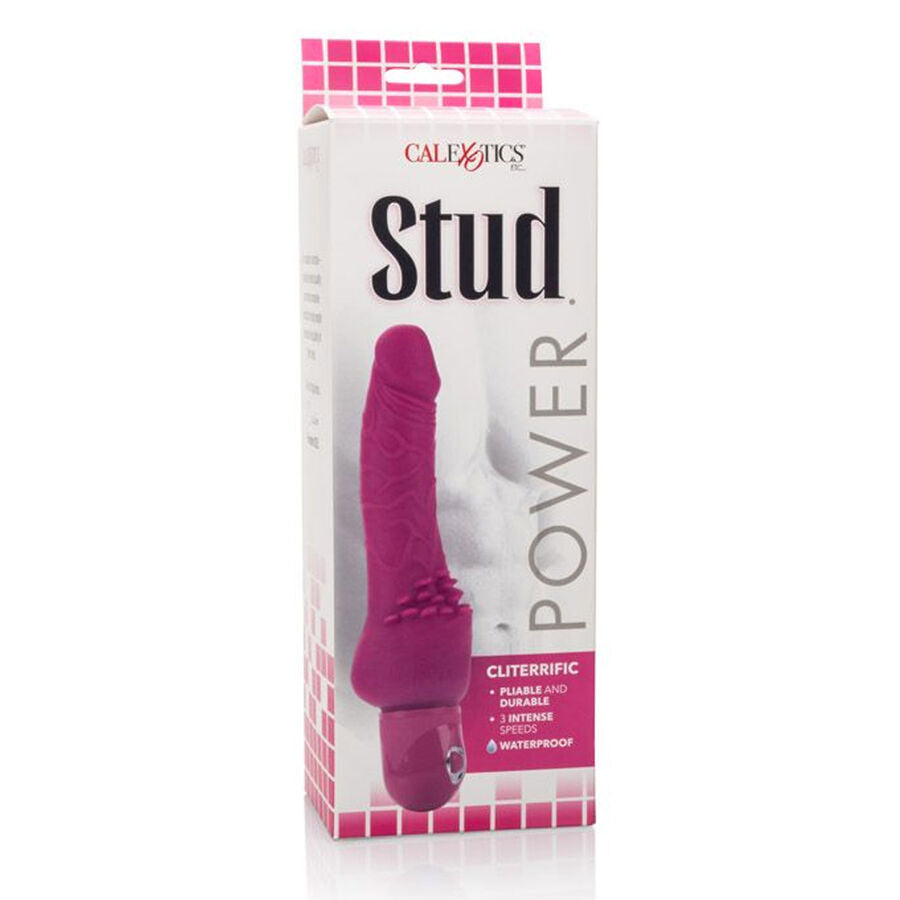 Vibratore rosa Power Stud Clitteriffic di CALEXOTICS, dettaglio del design e superficie liscia, ideale per stimolazione clitoridea.