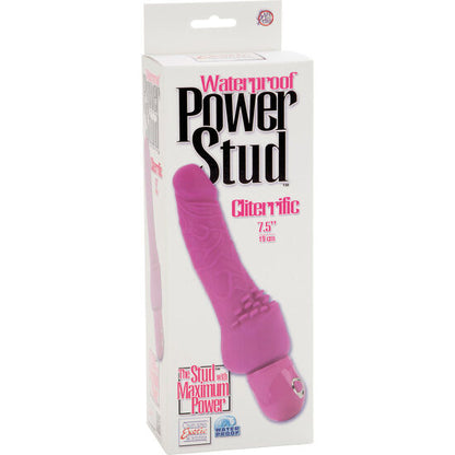 Vibratore rosa Power Stud Cliterrific di CALEXOTICS, con forma compatta e dettagli realistici, ideale per stimolazione clitoridea