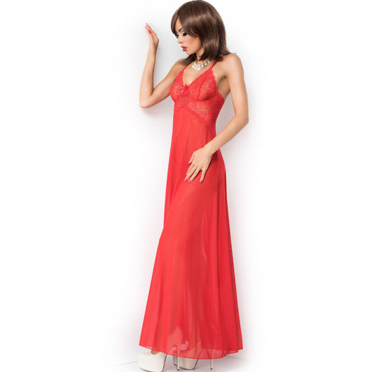 Babydoll lunga rossa CHILIROSE CR 3883, taglia S/M, in tessuto leggero e trasparente, con dettagli femminili e morbidi.
