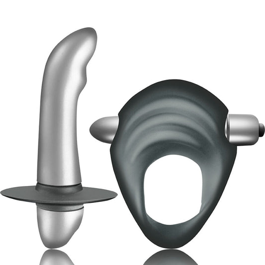 Kit Climaximum Entice con anello per il pene e vibratore prostatico, ideale per principianti, in confezione compatta e discreta.