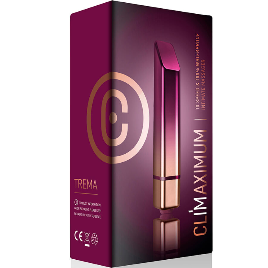 Vibratore a proiettile CLIMAXIMUM con rossetto tremante, design elegante e dettagli colorati, ideale per stimolazione precisa.