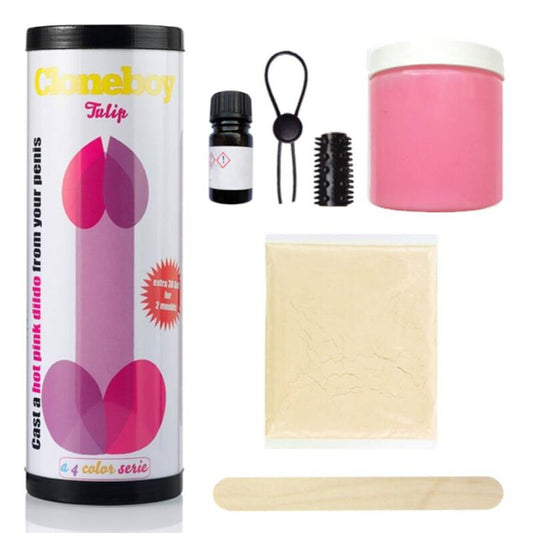 Dildo tulipano rosa intenso CLONEBOY, silicone morbido e realistico, dettagliato, ideale per stimolazione e piacere personale.